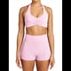 thumbnail image 1 of Conjuntos Entrenamiento para Mujer 2 Piezas,Sujetador Deportivo con Cuello Halter y Arrugas,Pantalones Cortos Ciclista Cintura Alta,Ropa Ejercicio para Gimnasio Yoga Rosa L, 1 of 8
