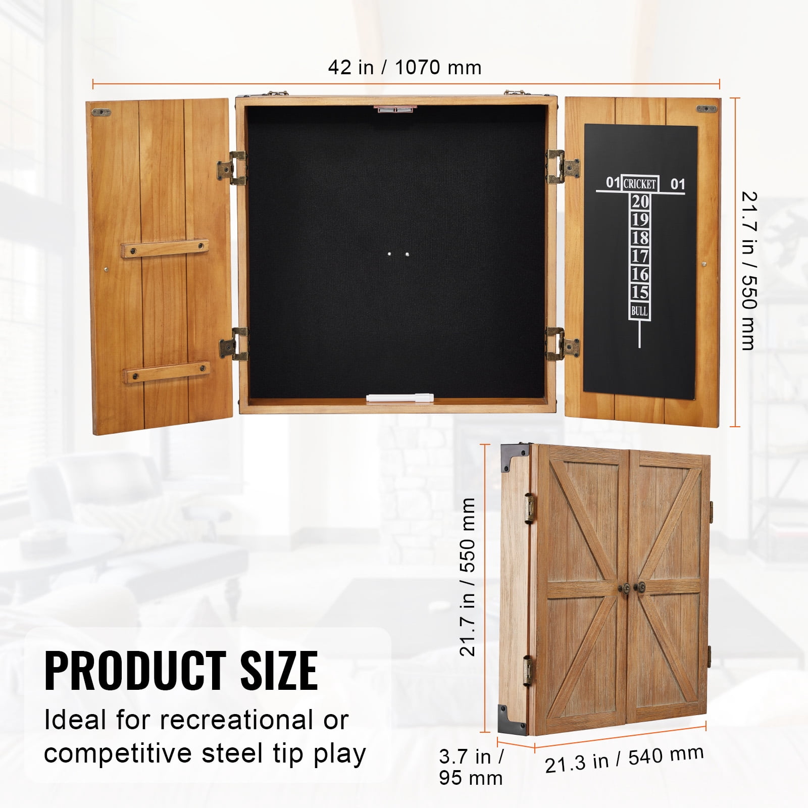 KFFKFF Dartboard Housing, Robust Timber Dartboard Housing Kit, Standard Size Concealed Cabinet with Scoring System and Extras, Offers Simple Installation,for Cricket Matches (Dartboard Excluded)