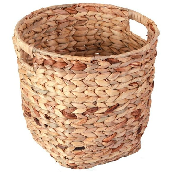 14 x 15 x 15 in. Water Hyacinth Round Wicker Wastebasket with Cutout Handles, Brown - Large