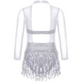 thumbnail image 2 of Haitryli Kids Girls Sequin Tassel Latin Dance Dress Long Sleeve Ballroom Salsa Rumba Tango Dancewear Silver 10, 2 of 5