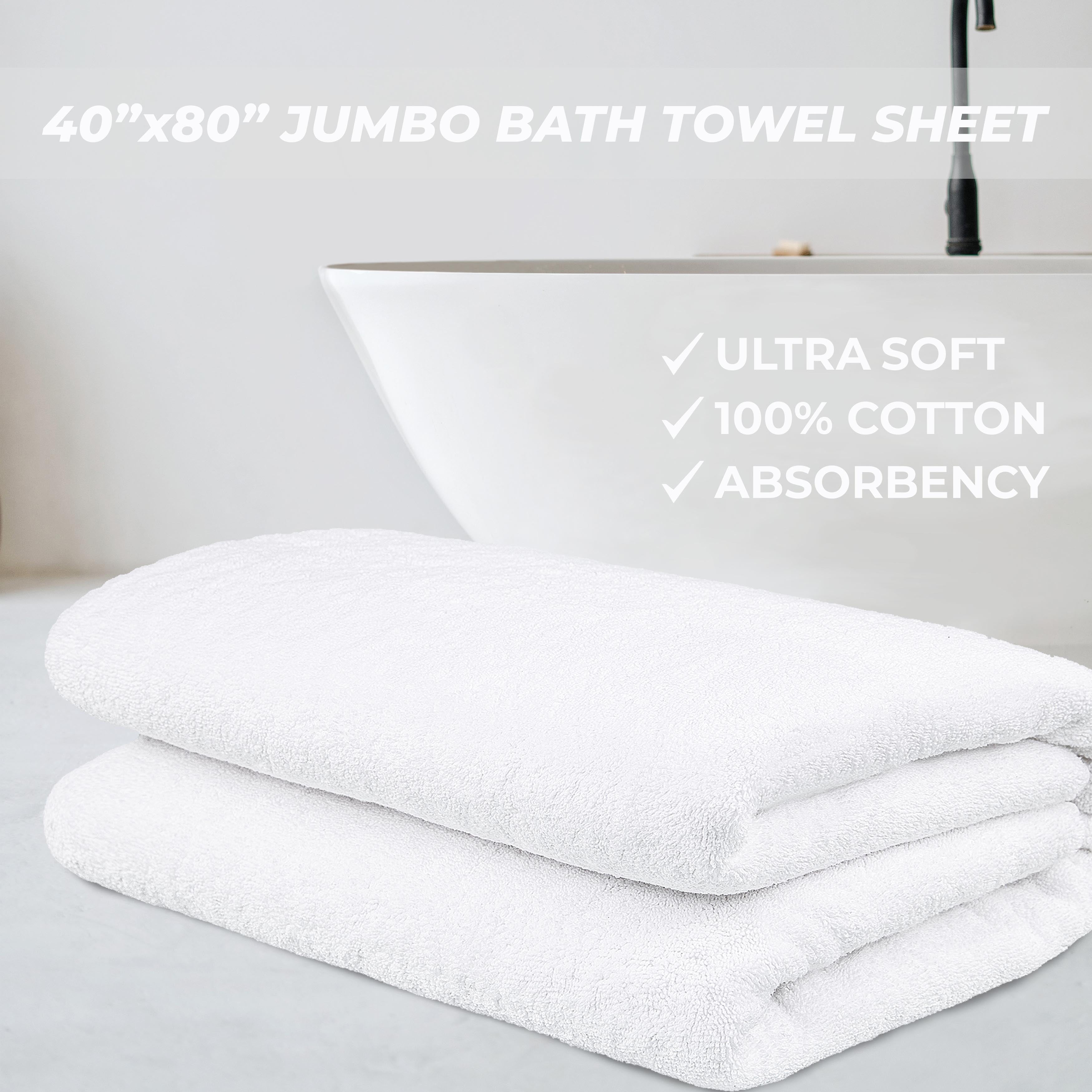 Cotton Paradise 100% Cotton 40 by 80 inches Bath Sheet, Soft Absorbent Quick Dry Towels for Bathroom, White