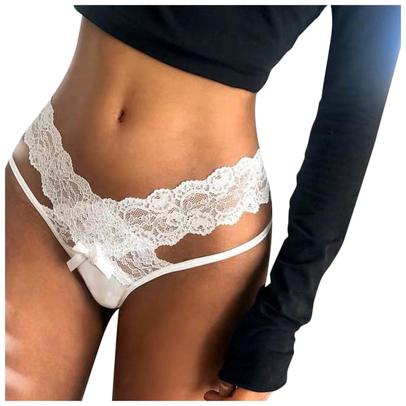 FRSASU Lace Thong Panties T back Lingerie Soft Comfortable Elegant Nightwear White XL(XL)