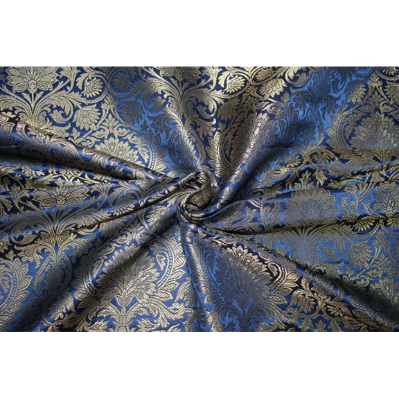 Brocade jacquard Fabric DUSTY NAVY x METALIC gold color 44quot;