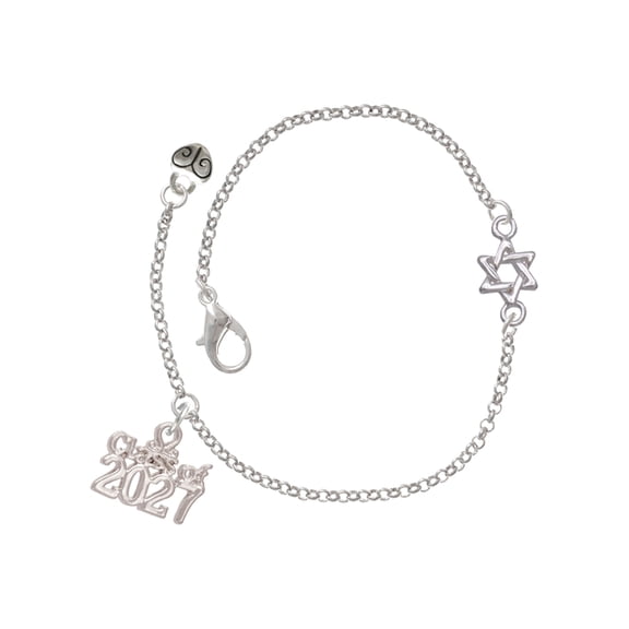 Delight Jewelry Silver-tone Class of 2027 - Silvertone Star of David Delicate Bracelet, 6.25 1.75" Extender