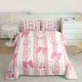 thumbnail image 2 of Manfei Kawaii Cherry Bow Bedding Comforter Set,Pink Geomtric Stripes Twin Comforter Sets,Girl Bowtie Bedding Set For Children,Breathable Home Decor Reversible,2-Piece, 2 of 8