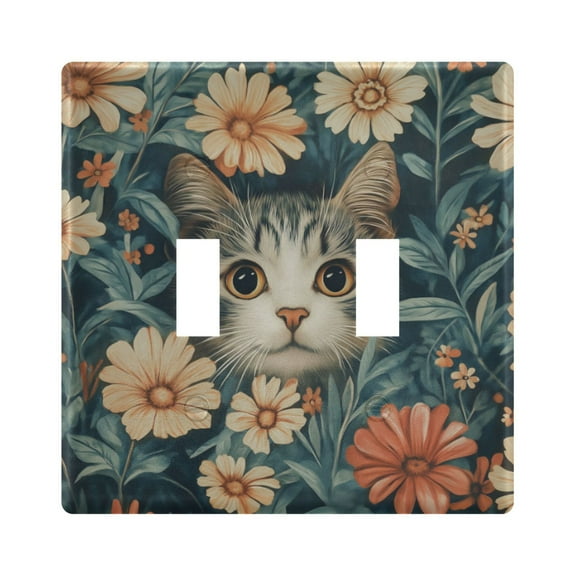 Yayeee Toggle Light Switch Wall Plate 2-Gang 4.56"x4.48" Decorative Outlet Cover, Flowers Cat