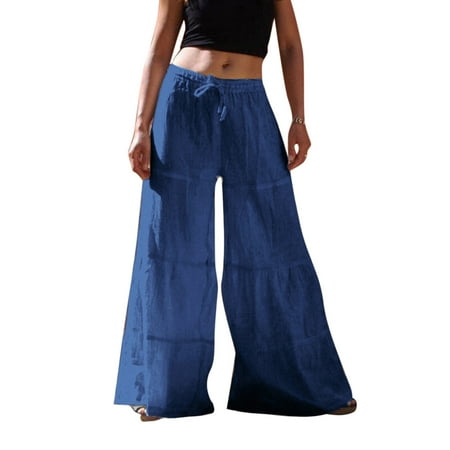 

Palazzo Pants For Women Women s Comfy Pajama Pants Casual Stretch Pant Drawstring Palazzo Lounge Pants Wide Leg(L Blue)