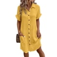 thumbnail image 1 of Vestido Túnica Holgado Informal de Verano para Mujer, de Algodón y , con Botones, Escote en V, Corta, Color Amarillo, Talla S, 1 of 7