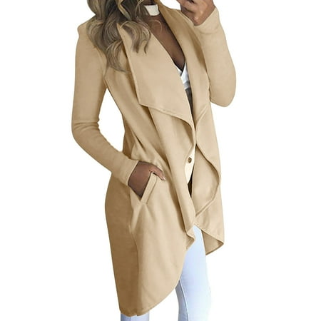 

Zlekejiko Women s Solid Color Fashion Solid Color Lapel Slim Long Windbreaker Cardigan Jacket Womens Long Sleeves Leopard Print Cardigan Knitted Maternity Sweater