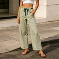 thumbnail image 2 of KHONTS Womens Summer Linen Striped Barrel Pants Comfy Drawstring Capri Pant with Pockets Beach Vacation Trousers Z01-Green S, 2 of 7