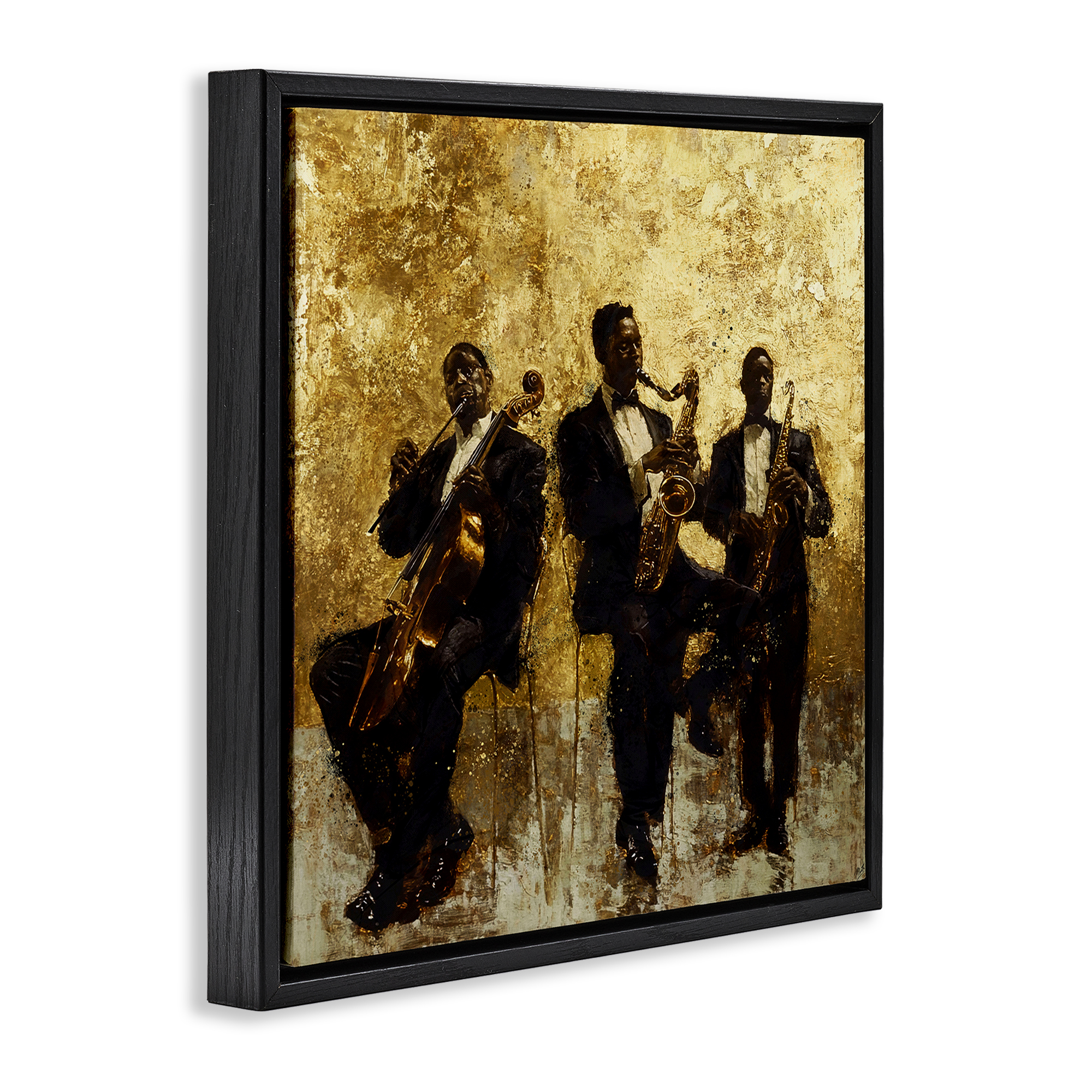 Golden Era Musicians Abstraction Black Framed Floater Canvas Wall Art, design by Marta Wiley