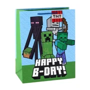 Medium Minecraft Bag: Gift Bag, Multicolor, Creeper & Zombie Figures, Birthday Party, 13.3" x 10.45" x 0.8"
