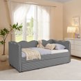 thumbnail image 4 of Bed Frames Cozy Gingham Daybed with Trundle Twin Size Sofa Bed No Box Spring Needed, with USB Port and Adorable Wave Shaped, Linen Fabric, Black,Adjustable Bed Base, 4 of 16