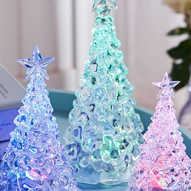 Arbres de Noël éclairés Couleur changeante LED Arbres de Noël en acrylique  Arbre de Noël en céramique avec table lumineuse Arbre de Noël à piles  Accessoires de décoration de fête de Noël