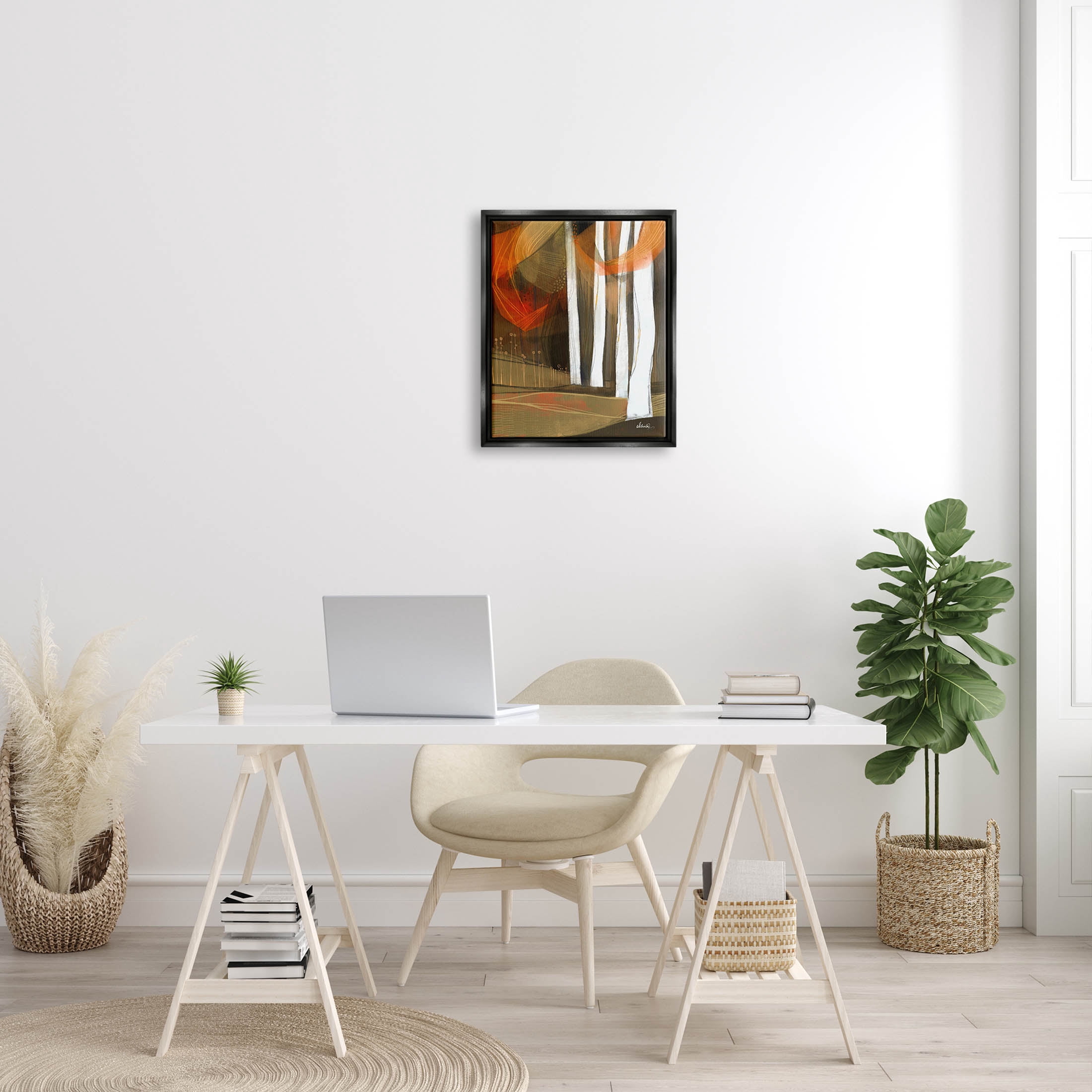 Modern Field Landscape Trees Abstract Painting Jet Black Framed Art Print Wall Art