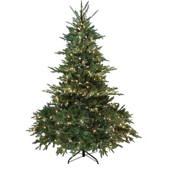 Mayhihi 7 ft Christmas Tree, Prelit Green Fir Prem Artificial Tree, 2257 Realistic PE&PVC Mixed Tips , 750 Lights