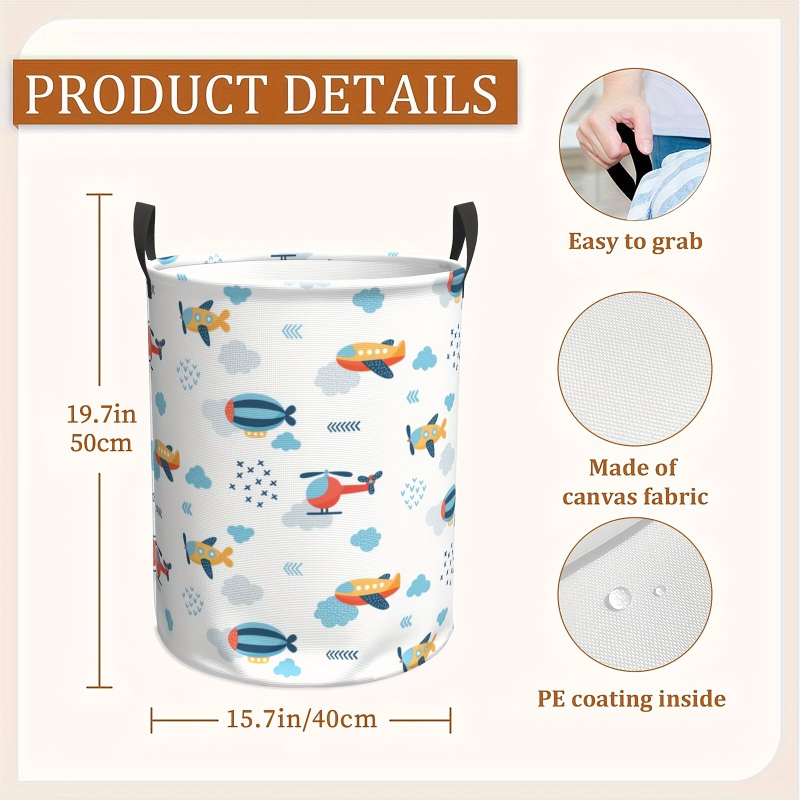 Airplane Hot Air Balloon Printed Storage Basket, Oversized Foldable Laundry Basket, Foldable and Handleable Round Laundry Basket, for Bedroom/bathroom Toys, Laundry Basket