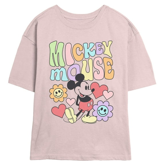 Junior's Mickey & Friends Floral Pose Graphic T-Shirt