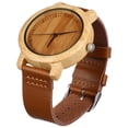 thumbnail image 1 of Reloj de pulsera de madera analógico con movimiento de cuarzo de bambú con correa de cuero genuino informal hecho a mano para hombre, 1 of 7