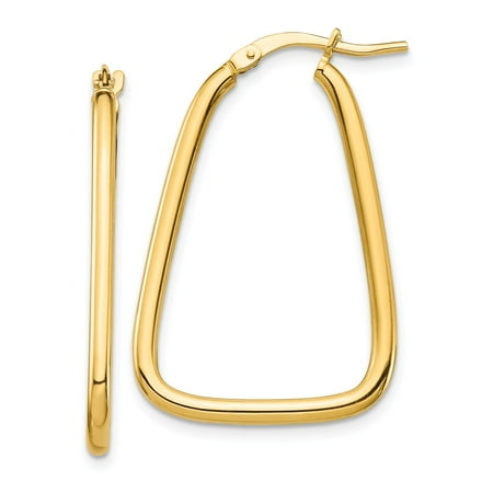 Solid Triangle Earrings - 14k Yellow Gold Solid 2mm Polished Small Triangle Hoop Earrings