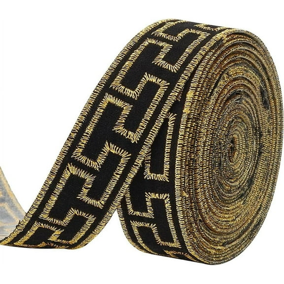 DIY 4.3 Yards 23mm Vintage Jacquard Ribbon Iron On Embroidered Ribbon Black Gold Floral Fabric Trim Ethnic Ribbon Trim Embroidery Woven Sewing Ribbon for Clothing Decoration DIY