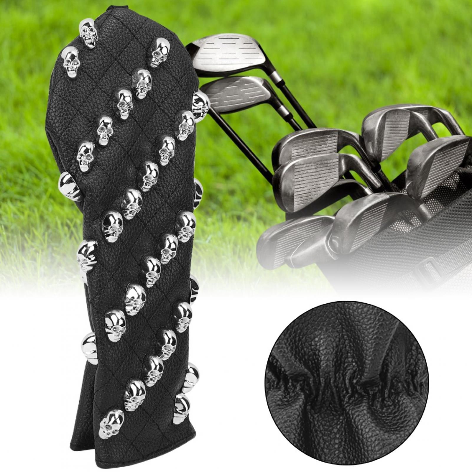 Nieyigj Premium PU Leather Skull Golf Club Head Cover for Hybrids, Water-Resistant Padded Protection, Small Black (11.6 in / 29.5 cm) Headcover Accessory