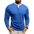 thumbnail image 2 of GuangCheng Mens Slim Fit Henley Shirts,Long Sleeve,Casual Basic Tees,with Chest Pocket,Soft Comfortable Daily Wear Tops,Blue,Size 3XL, 2 of 8