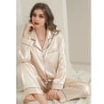 thumbnail image 2 of SWSMCLT Women's 2 Piece Pajama Set Satin Cool Spring Silky Pj Set Pajamas Summer Long Sleeve Pant V Neck Fall Golden Small, 2 of 5