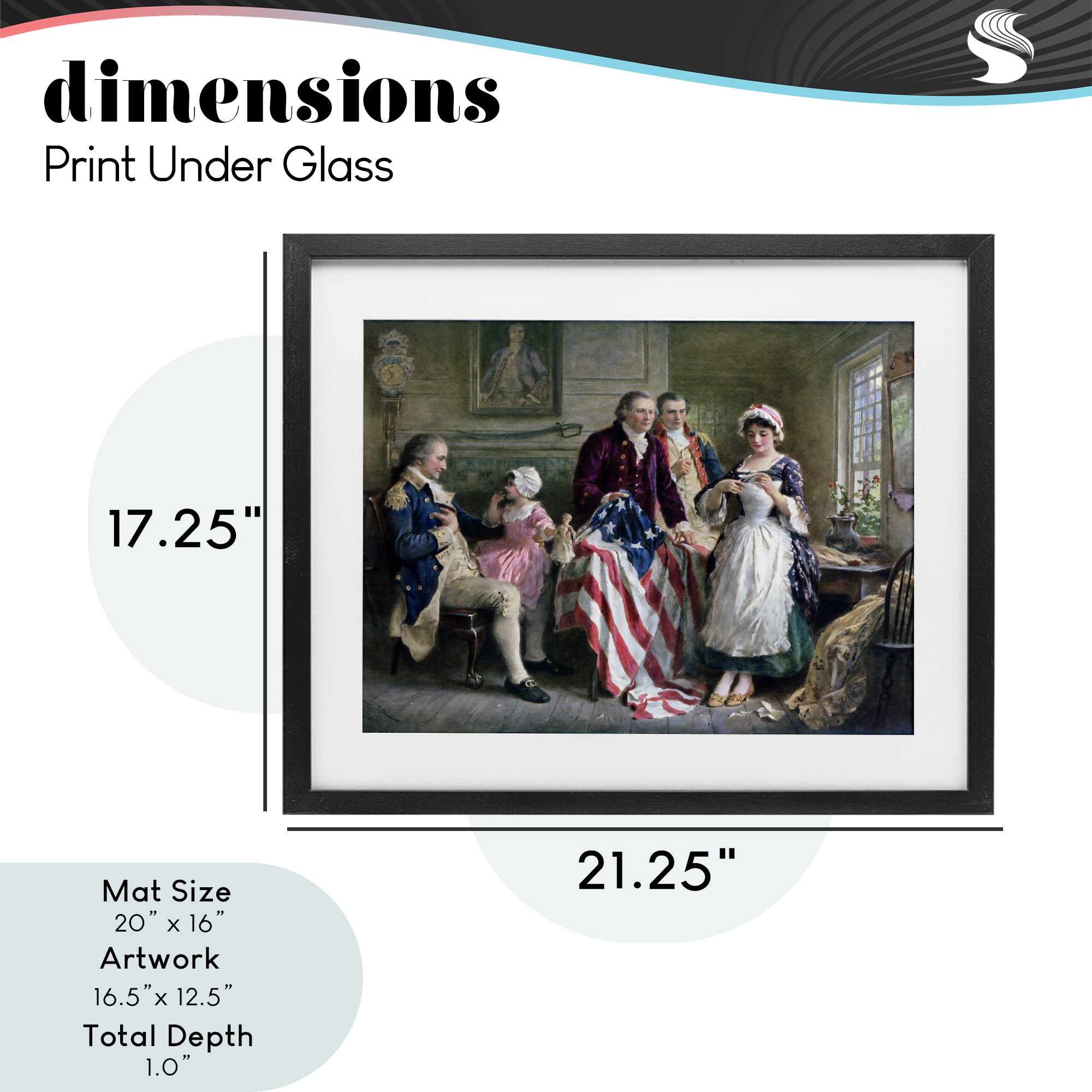 Historical Betsy Ross Black Framed Print Under Glass, design by Arlington Prints
