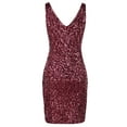 thumbnail image 6 of PrettyGuide Sleeveless Women's Vintage Sequin Dress V Neck Bodycon Mini Fit and Pencil Glitter Party Clubwear Shiny Burgundy, 6 of 6