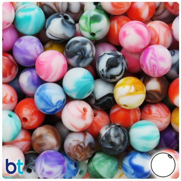 BeadTin Marbled Mix 14mm Round Plastic Craft Beads (40pcs)