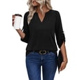 thumbnail image 3 of WIHOLL Women Blouses V Neck T Shirts 3/4 Length Sleeve Cuff Tab Buttons Tunic Tops for Business Casual Outfits, 3 of 11
