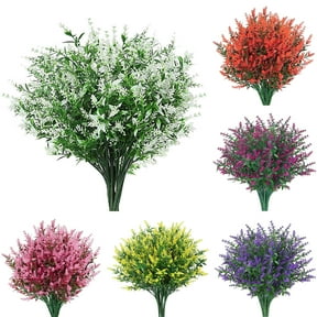 Happy date 4Packs Artificial Flowers, Faux Flowers Fake 5 Forks Plastic Lavender Perfect for Indoor Outdoor Home Kitchen Office Table Centerpieces Wedding Arrangements Christmas Decor