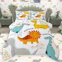 Homewish Cartoon Dinosaur Child Queen Comforter Set, Cute Animal Wildlife Bedding Sets, Rustic Plant Botanical Reversible Bedding Comforter Set, Luxury Bedroom Decor, 3 Pieces
