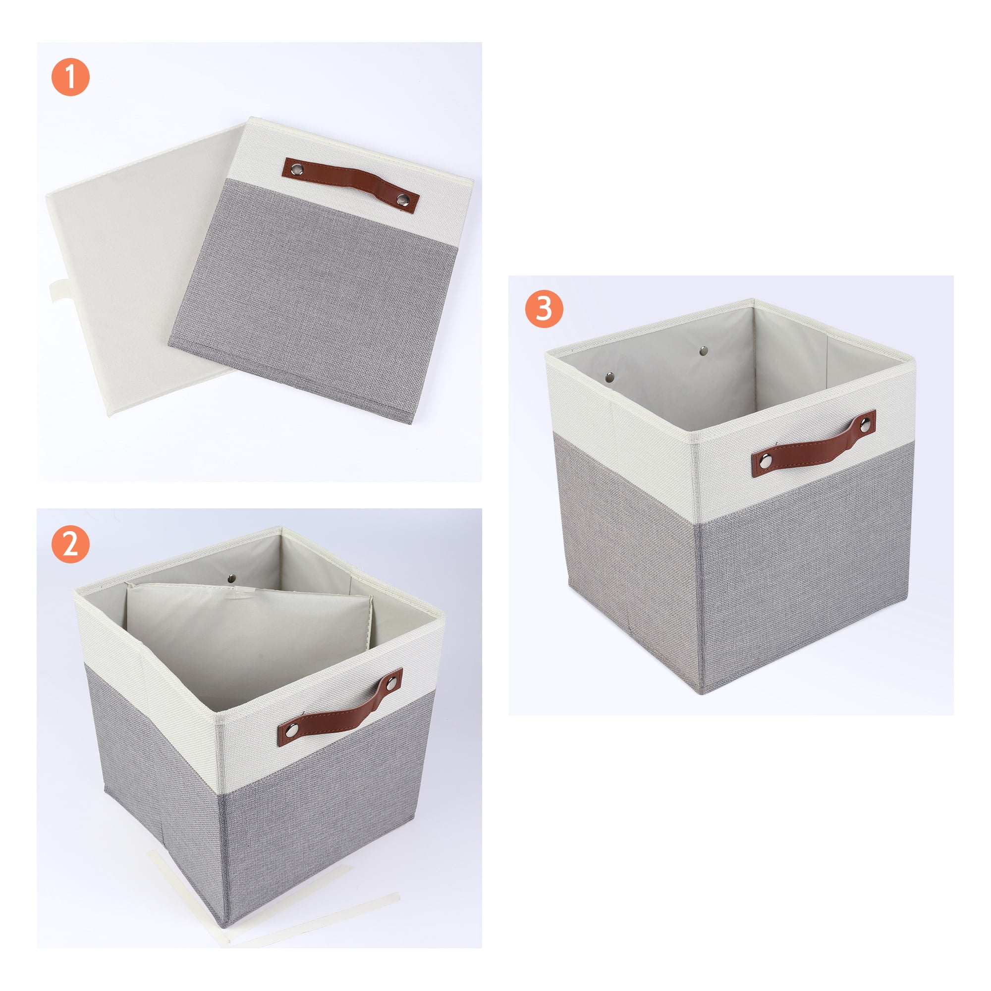 Unique Bargains Storage Cube Fabric Storage Bin with Handles Gray 11.8*11.8*11.8in