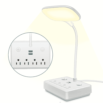 BOHASHIN LED Desk Lamp with 2 USB Charging Port and 4 AC Outlets, 2 Color Temperatures and 4ft Extension Cord for reading, Working, Studying