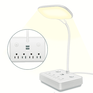 BOHASHIN LED Desk Lamp with 2 USB Charging Port and 4 AC Outlets, 2 Color Temperatures and 4ft Extension Cord for reading, Working, Studying