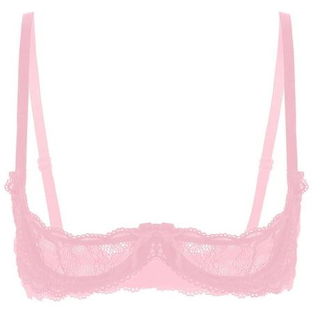 Moggemol Womens Sexy Lace Lingerie Bra 1/4 Cup Bralette Exposed Breast Underwear Unlined Underwire Dusty Pink XL