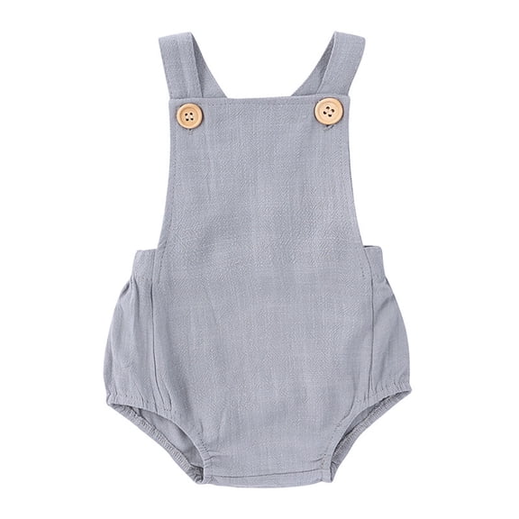 Baby Kids Summer Sleeveless Round Neck Jumpsuit Solid Color Button Romper for Boys Girls