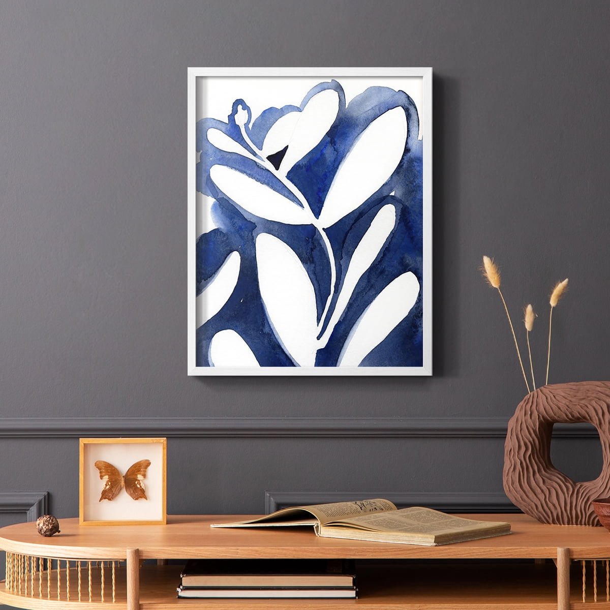 Blue Eucalyptus I Framed Print in White Solid Wood Framed Print No Nail Hanging