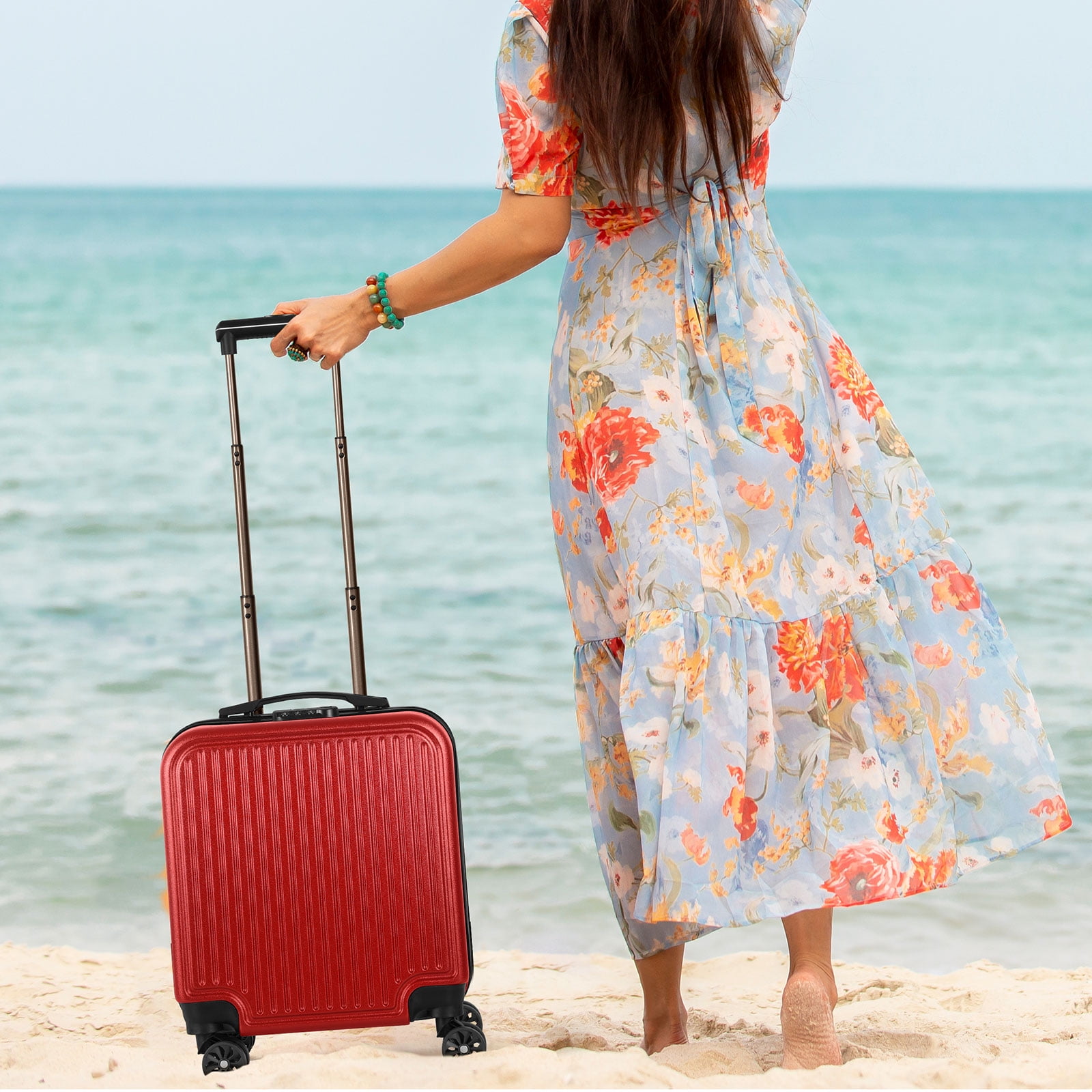 Rolling Luggage Boarding Luggage Lightweight 18" Red