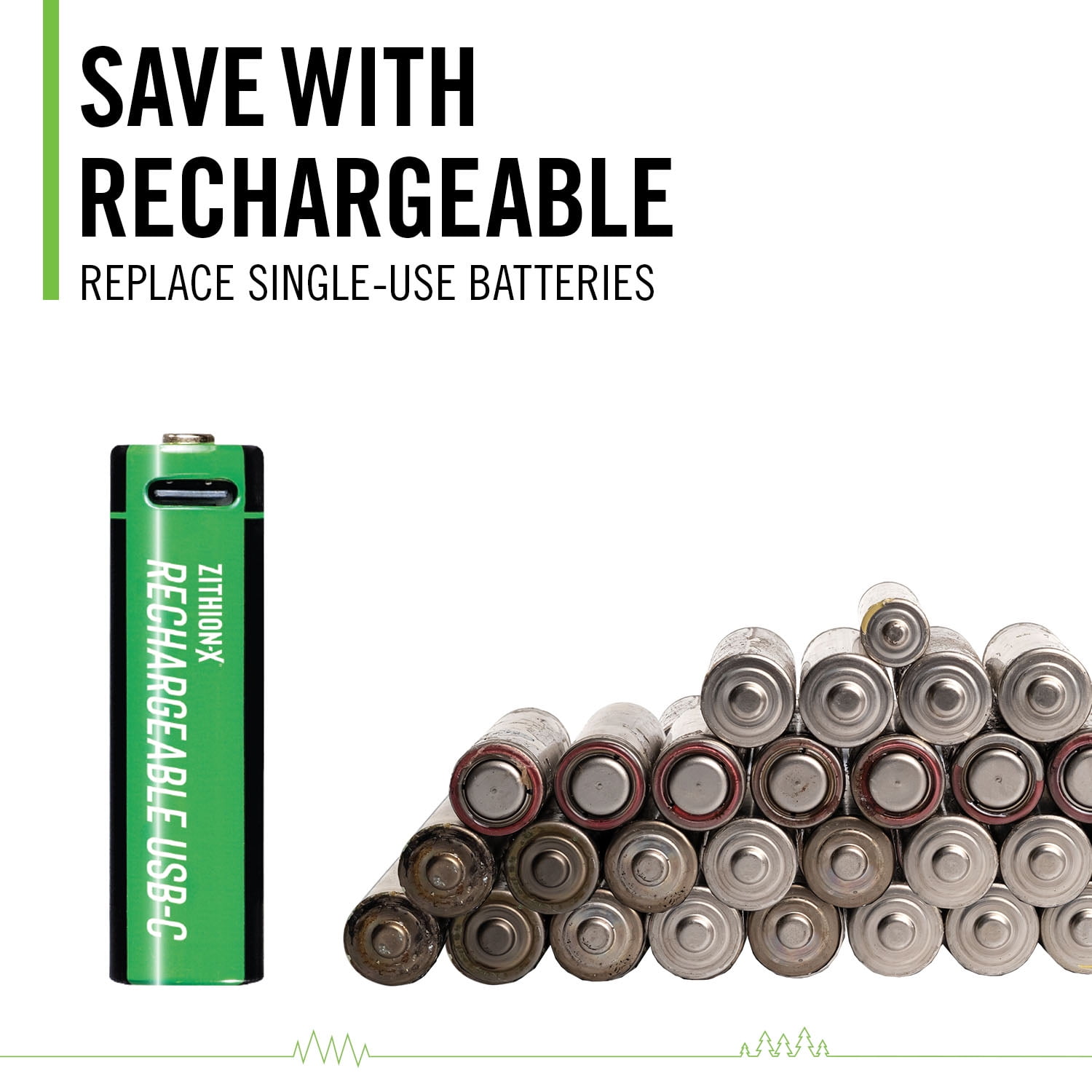 Coast Zithion-X AA Rechargeable Lithium Batteries, 2400mAh, USB-C