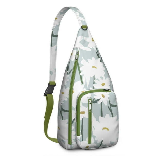 Vintage Floral Sling Backpack - Retro Daisy & White Blooms Pattern, Fashionable Multi-Functional Bag