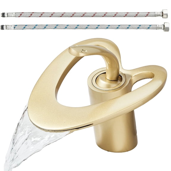 Zovajonia Brushed Gold Bathroom Sink Faucet, Single-Hole Single-Handle Heart-Shaped Basin Faucet, Hot and Cold Water Mixing Faucet