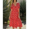 thumbnail image 3 of SWSMCLT Women's Long Beach Casual Dresses Summer Dress Short Sleeve Sundress V Neck Boho Ruffle Fall Chiffon Red Small, 3 of 4