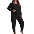 thumbnail image 3 of Women Oversize 2 Piece Loungewear Sevevn Set Long Sleeve Pocket Top Jogger Pants Soft Casual Sleep Outfit Multiple Solid Shades, 3 of 4