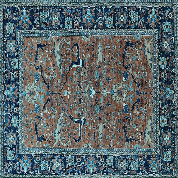 Ahgly Company Indoor Square Oriental Light Blue Industrial Area Rugs, 7' Square