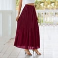 thumbnail image 3 of Womens Fashion Casual Beach Flowy Solid Midi Skirt Pleated High Waist Elastic Waist Lightweight A Line Long Skirt, 3 of 6