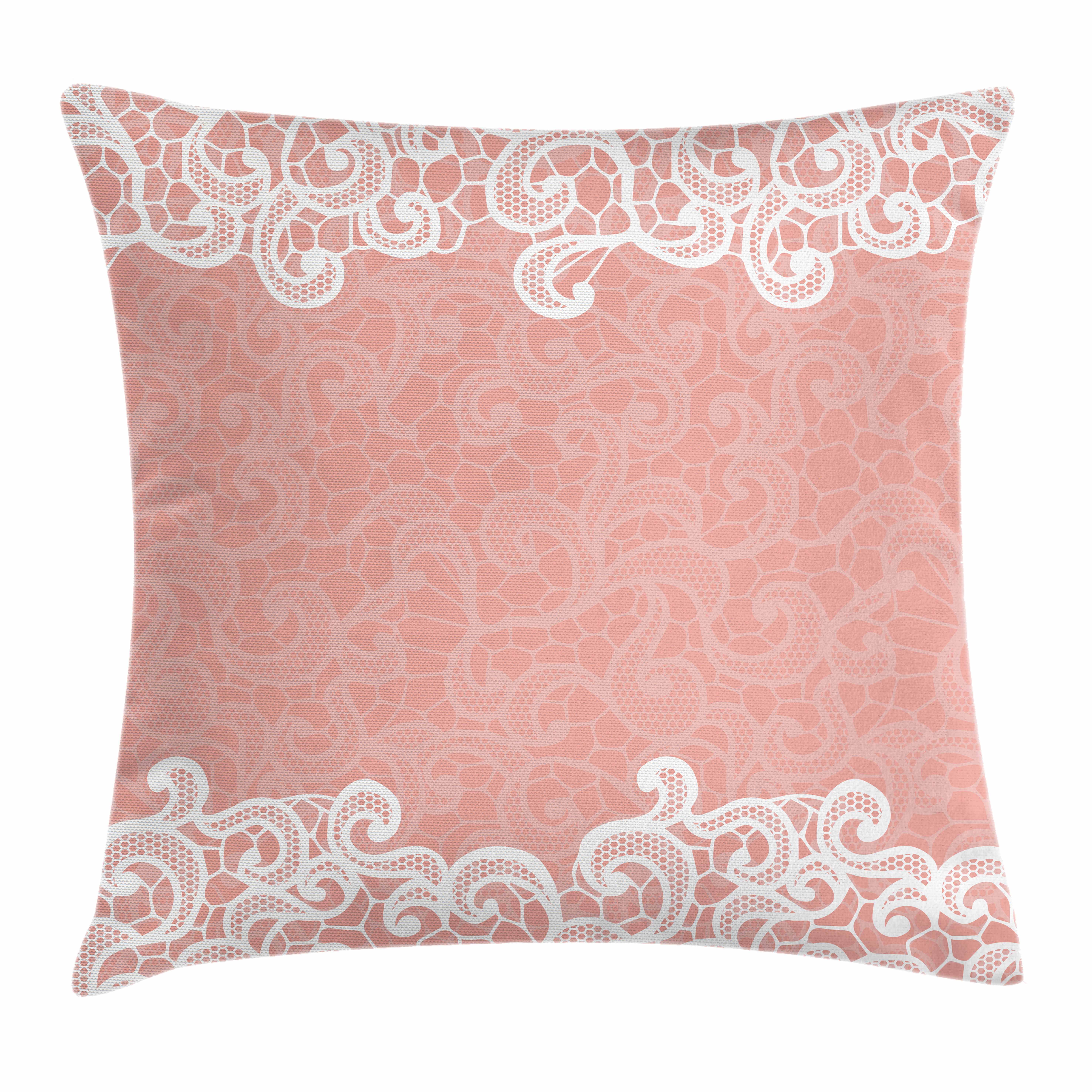 Peach Throw Pillow Cushion Cover, Lace Design on Soft Colored