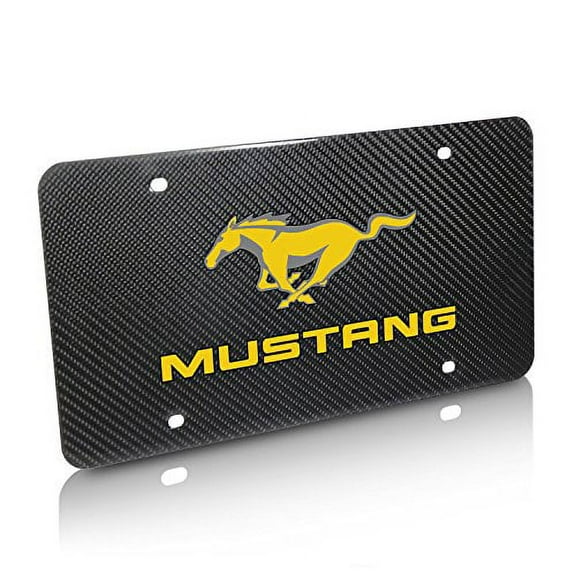 Ford Mustang in Yellow UV Graphic 100% Real Black Carbon Fiber License Plate